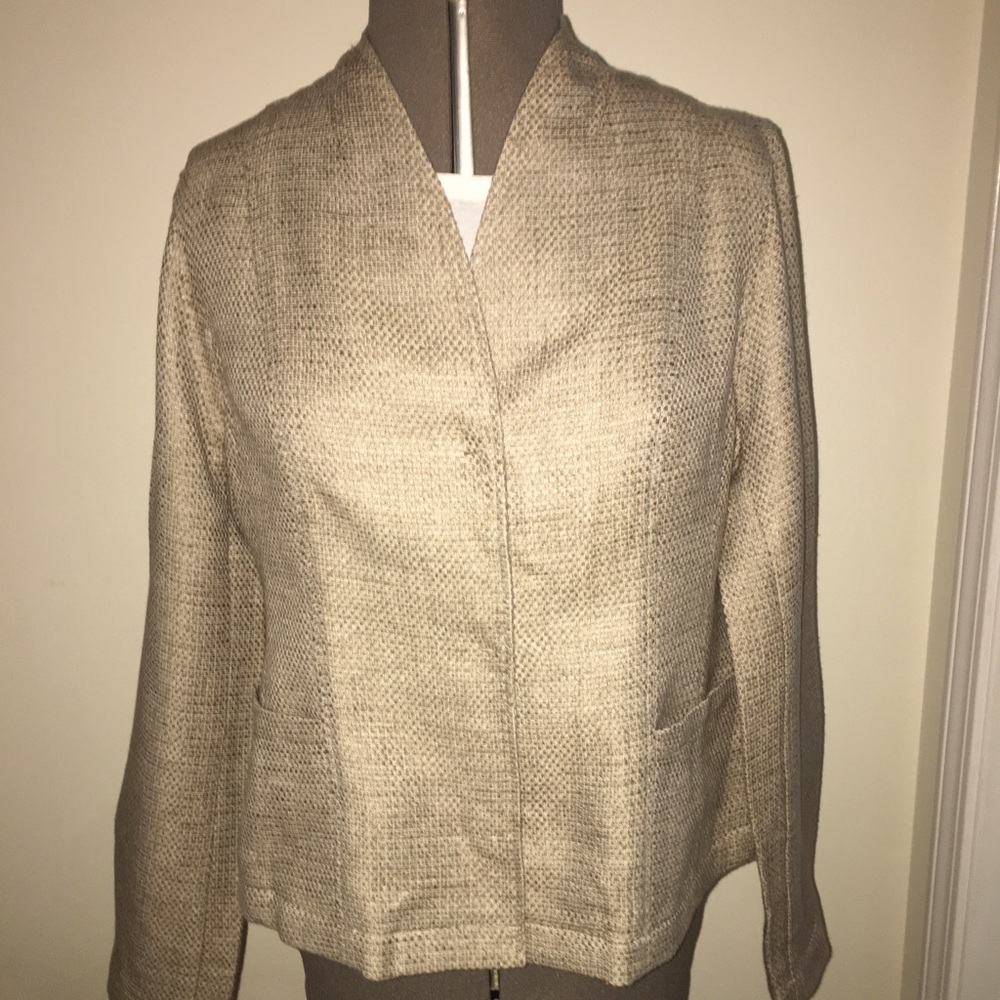 EILEEN FISHER womens petite small organic linen/cotton collarless jacket blazer.